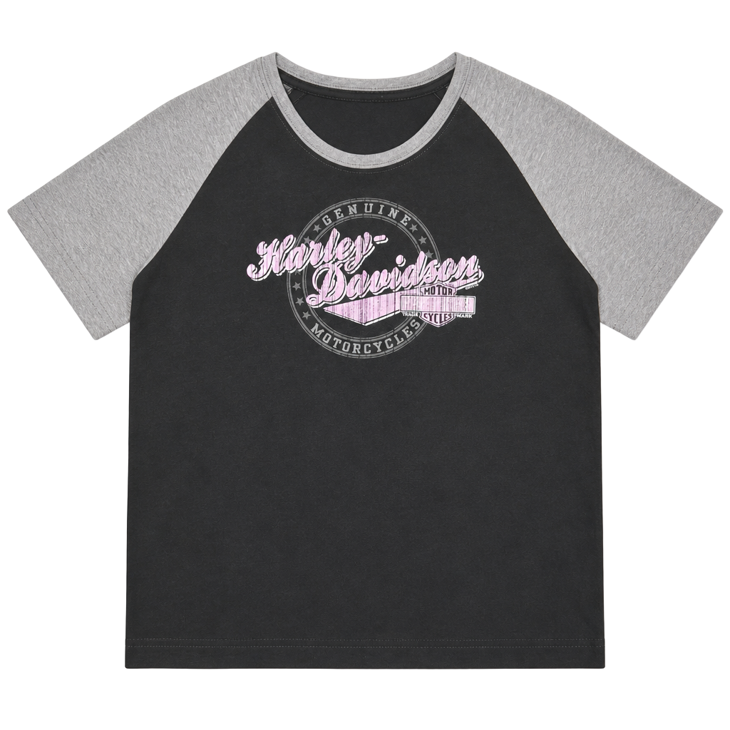 Harley-Davidson Hawkeye Coralville, Iowa Women's Raglan 3/4 Sleeve T-Shirt 1