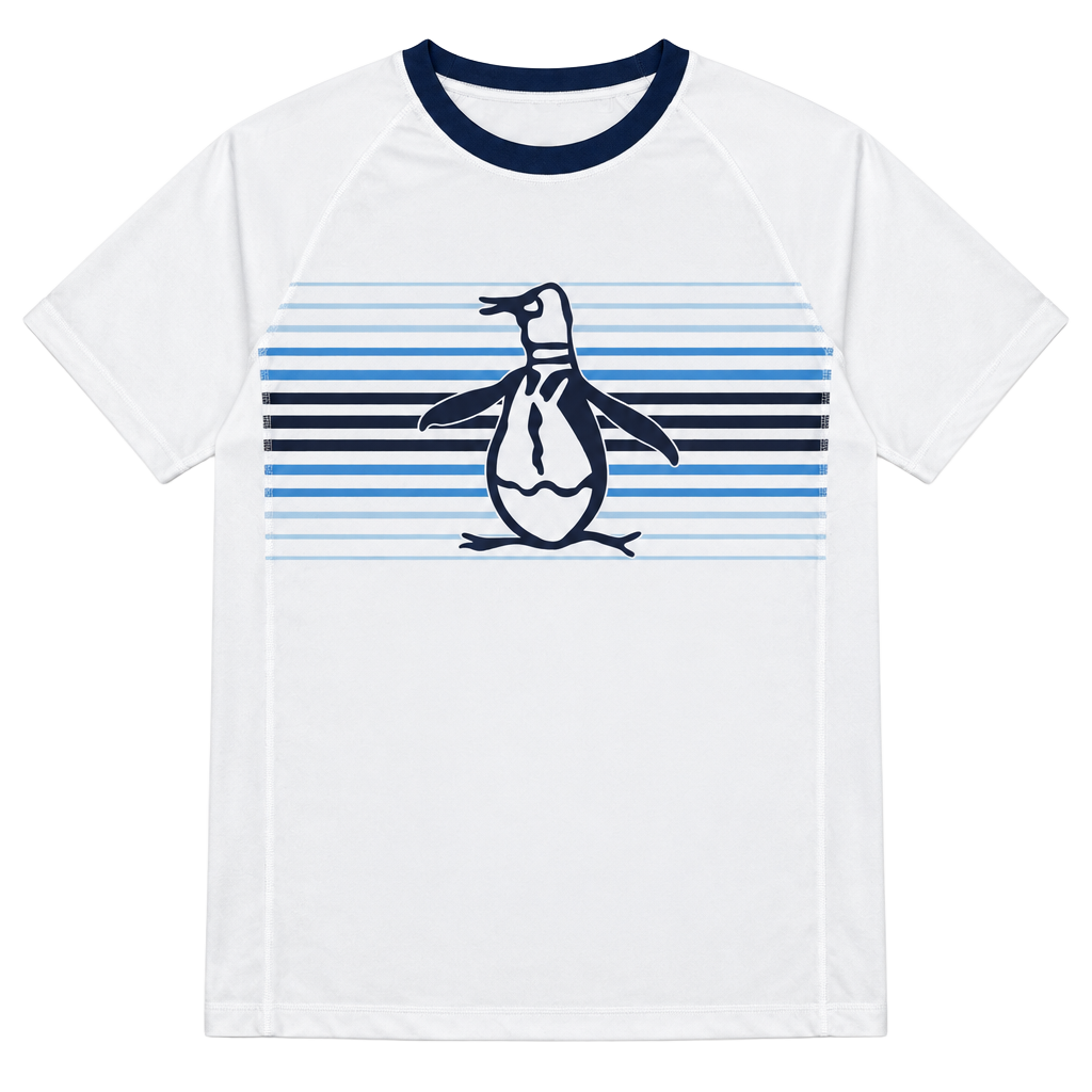 Original Penguin Graphic T-Shirt Size L White Blue Striped 1