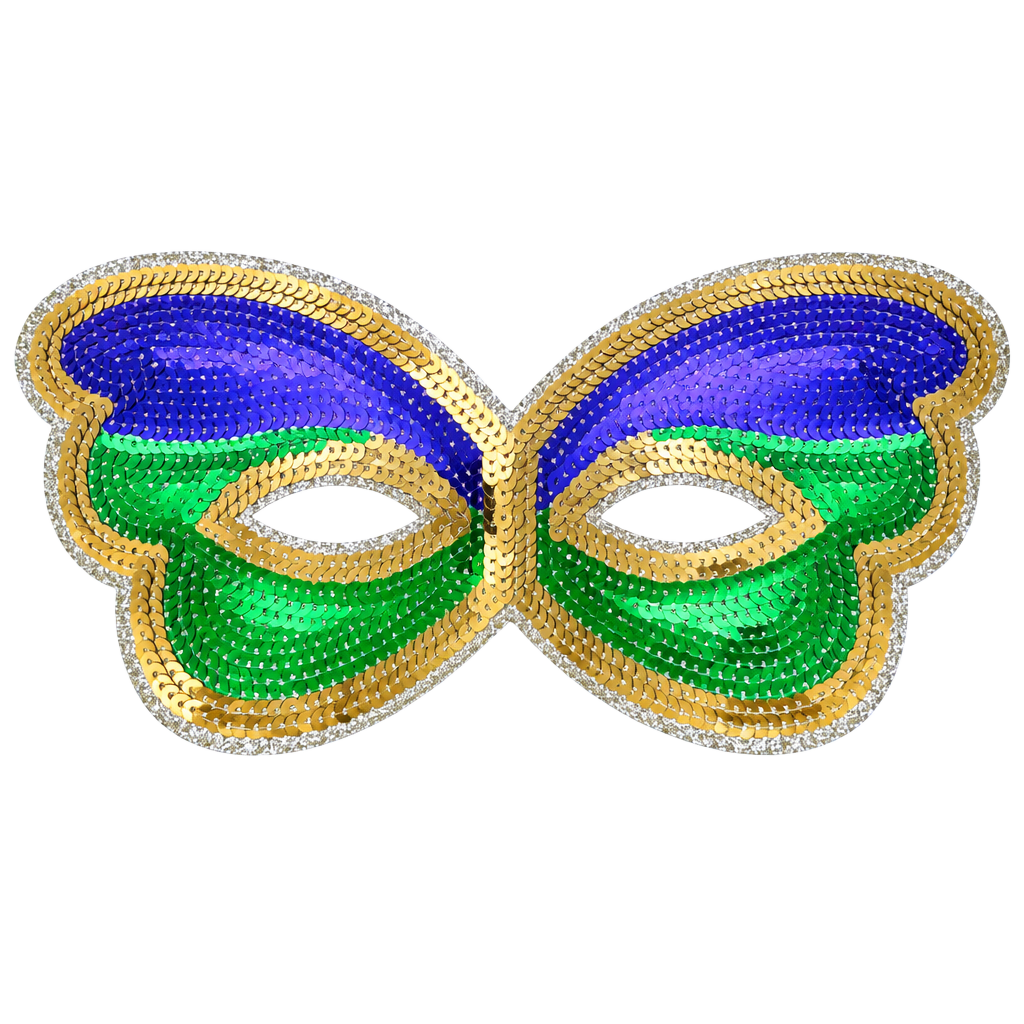 Mardi Gras Sequin Butterfly Eye Mask Green Purple Gold 1