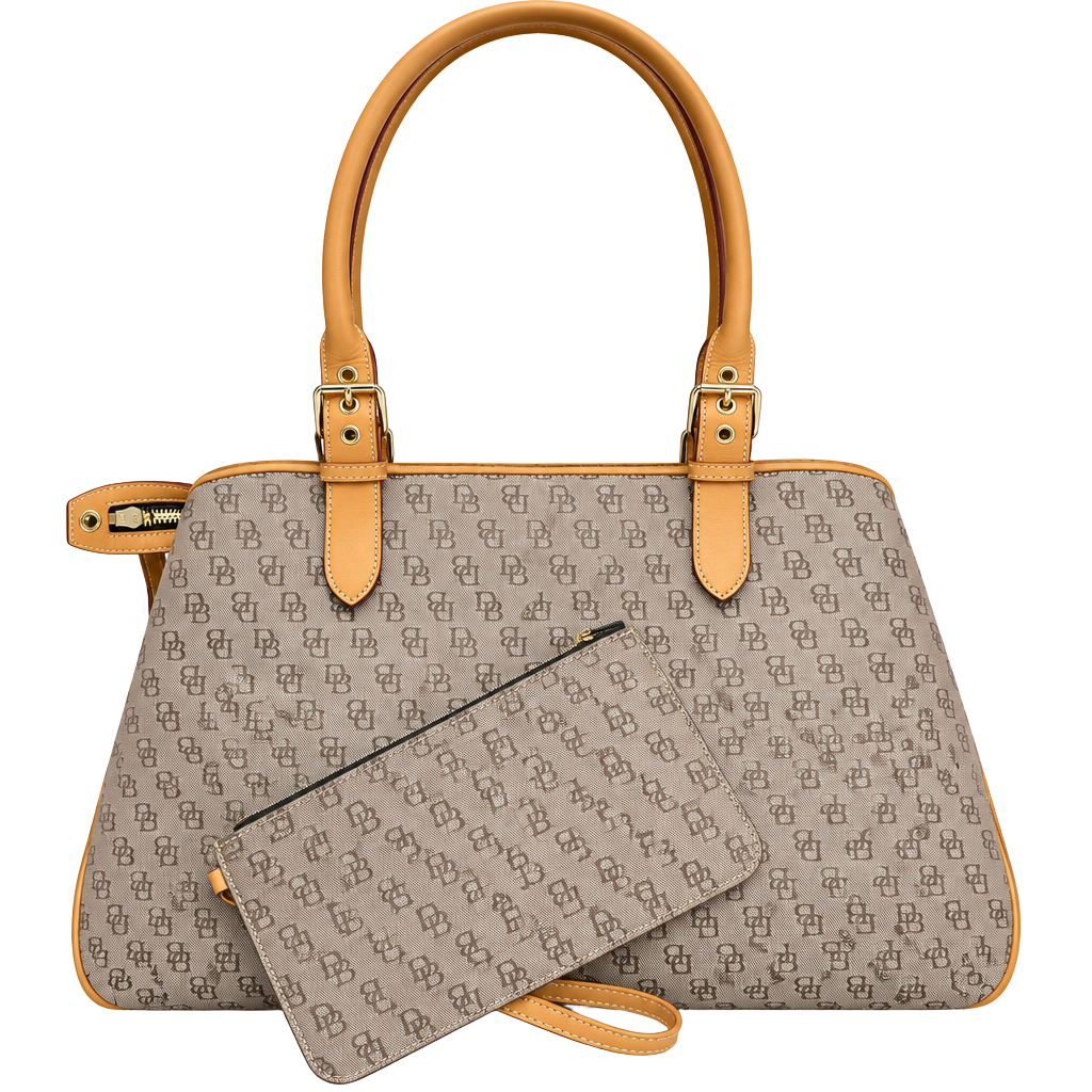 Dooney & Bourke Signature Buckle Satchel Bag Tan Canvas 1