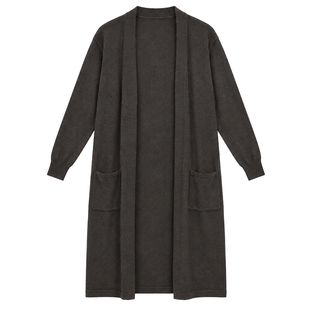 Flying Tomato Size L Large 12-14 Long Cardigan Brown Knit Pockets Open Front 1