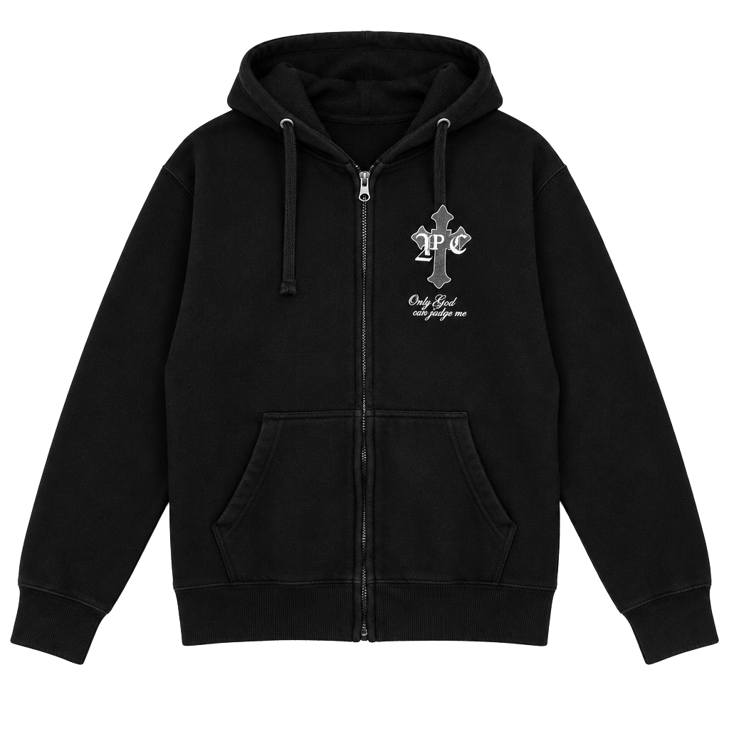 Cotton Heritage 2Pac Zip Hoodie Size L Black Only God Can Judge Me Graphic 1