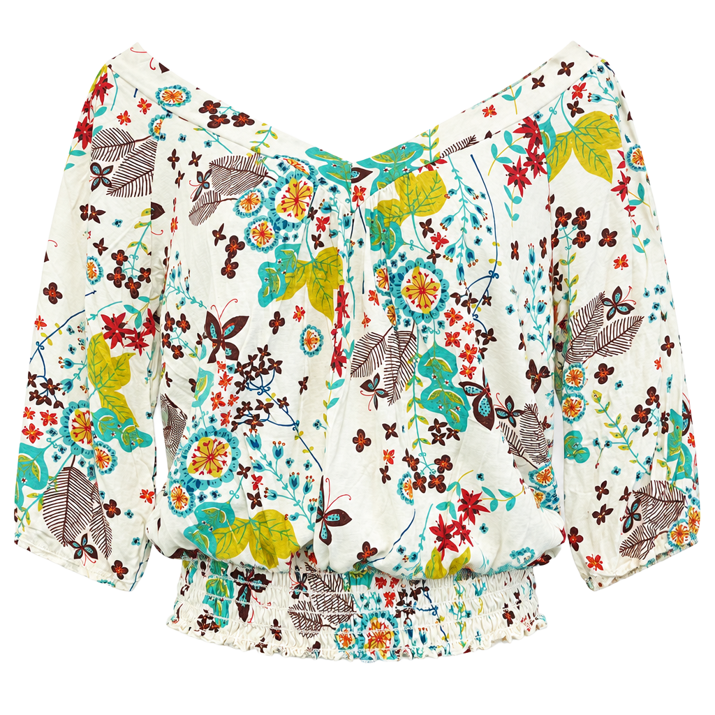 Size S Small 4-6 American Rag Off the Shoulder Crop Floral Butterfly Blouse 1