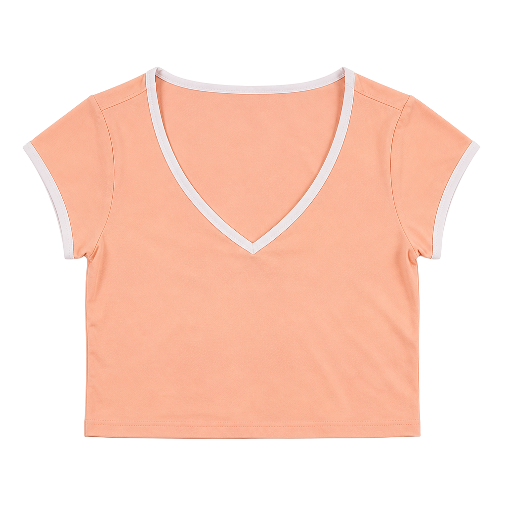 Old Navy Active Peach V-Neck Cropped T-Shirt Contrast Trim Stretch L 1