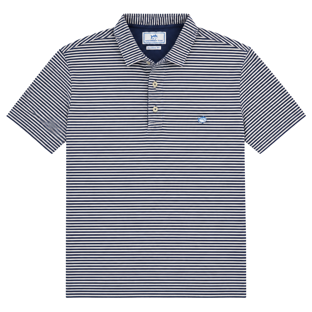 Southern Tide Polo Shirt XL Blue White Striped Classic Fit 1