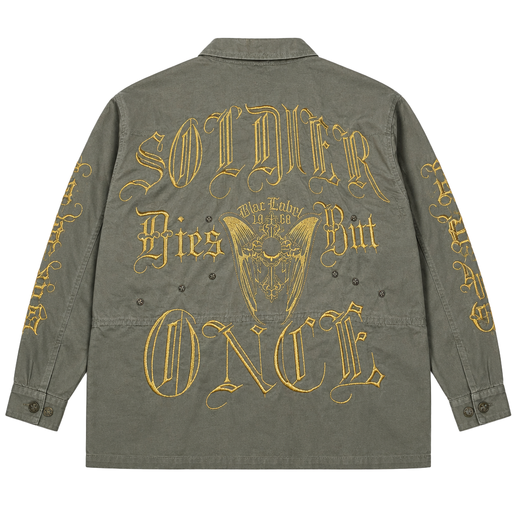 Blac Label Premium Mens Jacket XL Soldier Dies But Once Gold Embroidered Y2K 1