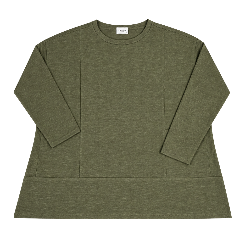 Andree By Unit Top Size M Olive Green Long Sleeve Pocket Tunic Blouse 1