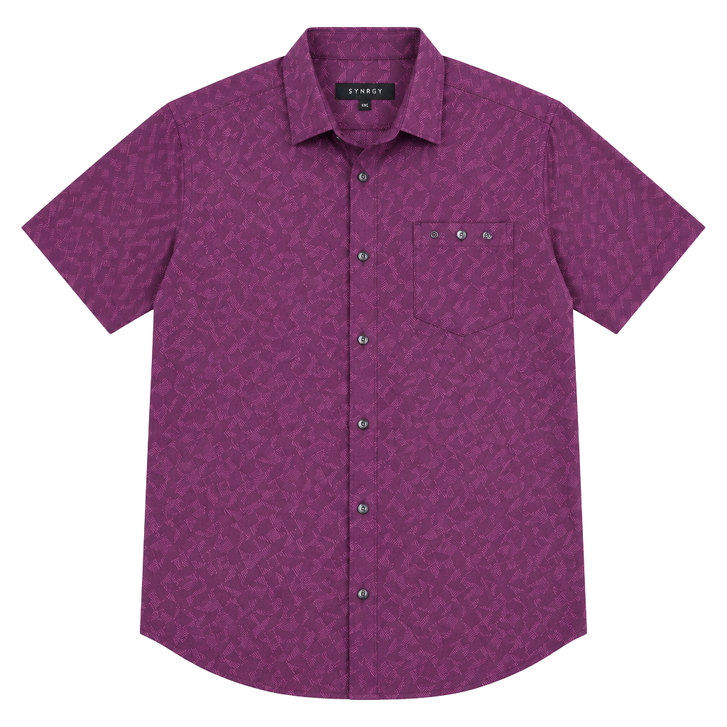 Synrgy Long Sleeve Button Down Shirt Size 2XLT Purple Geometric Print Cotton 1