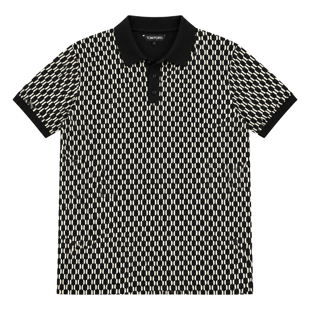 Fashion Nova Men Geometric Pattern Polo Shirt Black White 1
