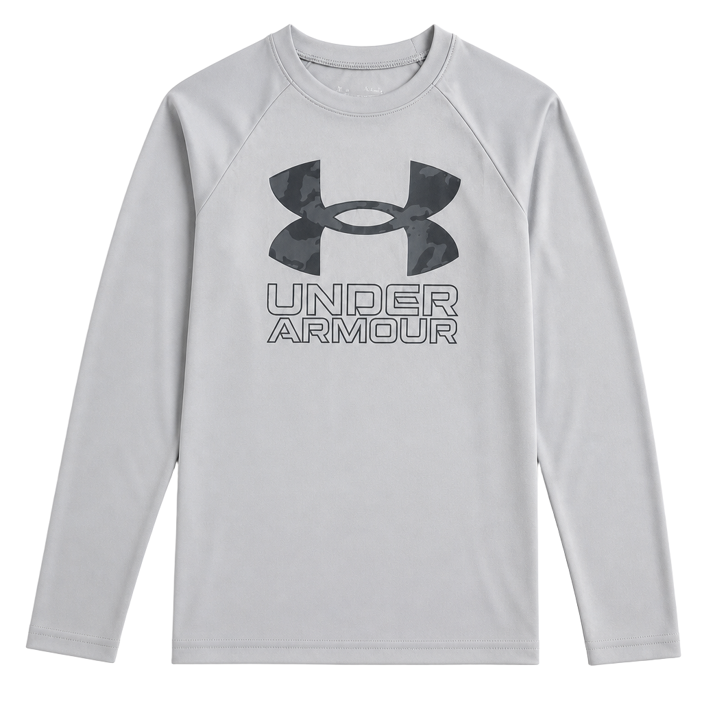 Under Armour Youth Long Sleeve Shirt Grey Camo Logo Size YM 1