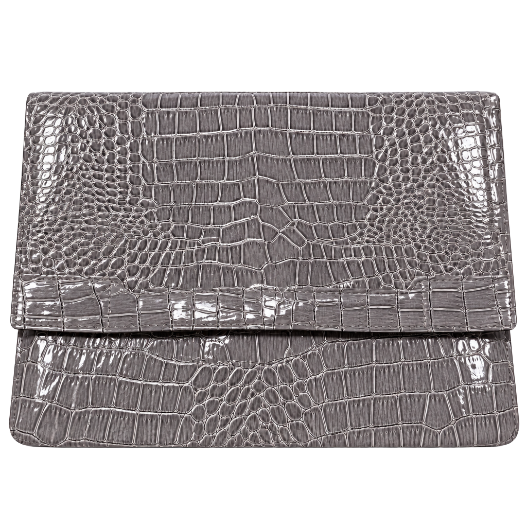 Vince Camuto Grey Crocodile Embossed Foldover Clutch Handbag 1