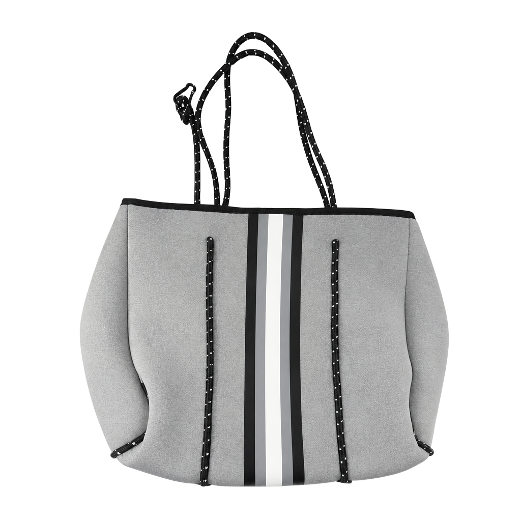 Haute Shore Greyson Aspen Neoprene Tote Bag Grey Striped 1