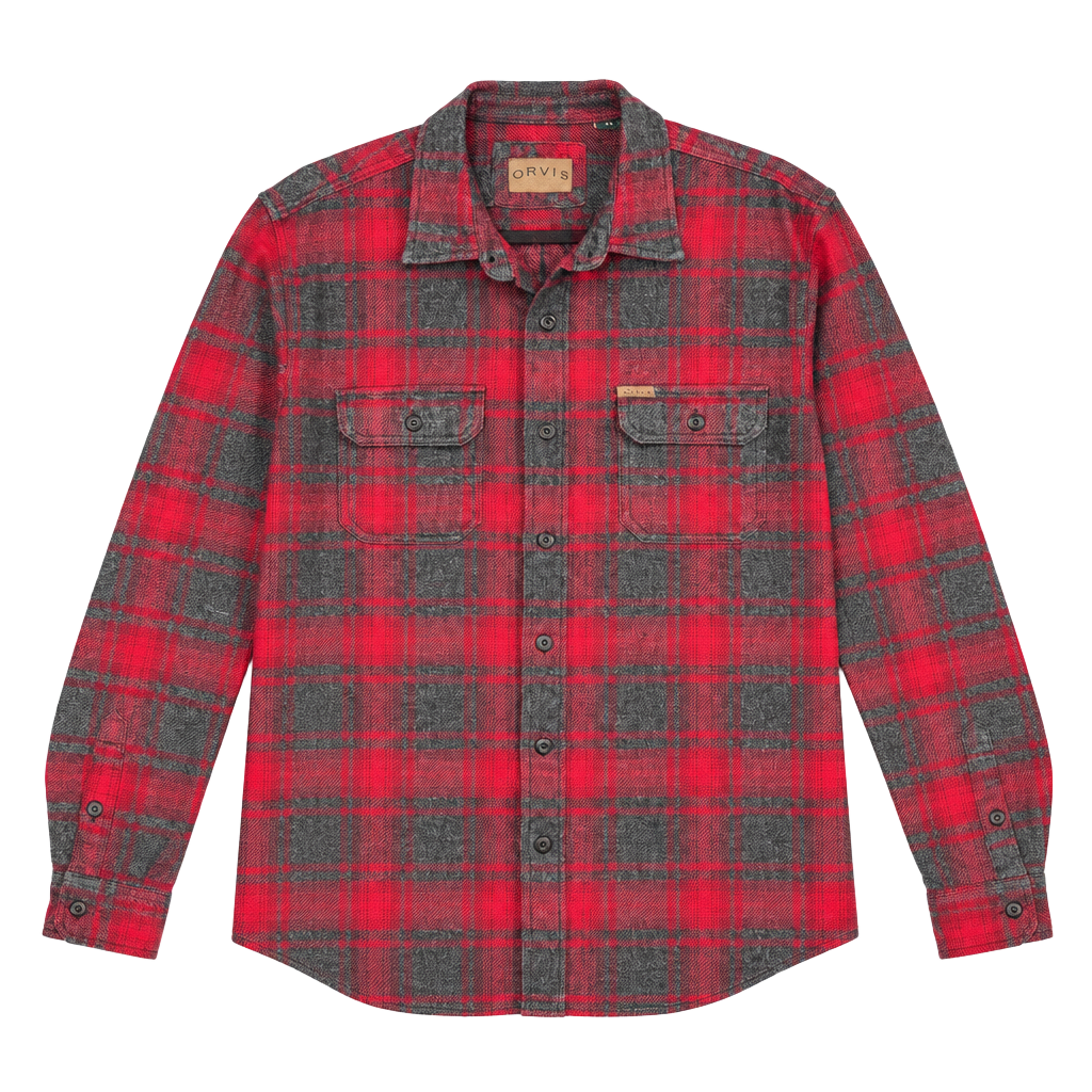 Orvis Men's XL Heavyweight Flannel Shirt
Red and Dark Plaid Button Front 1