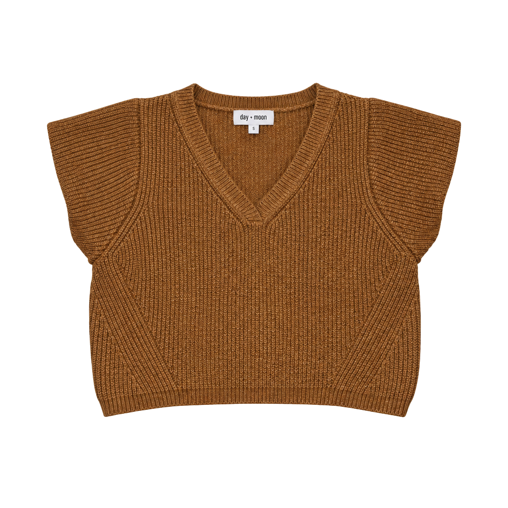Day + Moon Sweater Vest Size M Brown Ribbed V-Neck 1