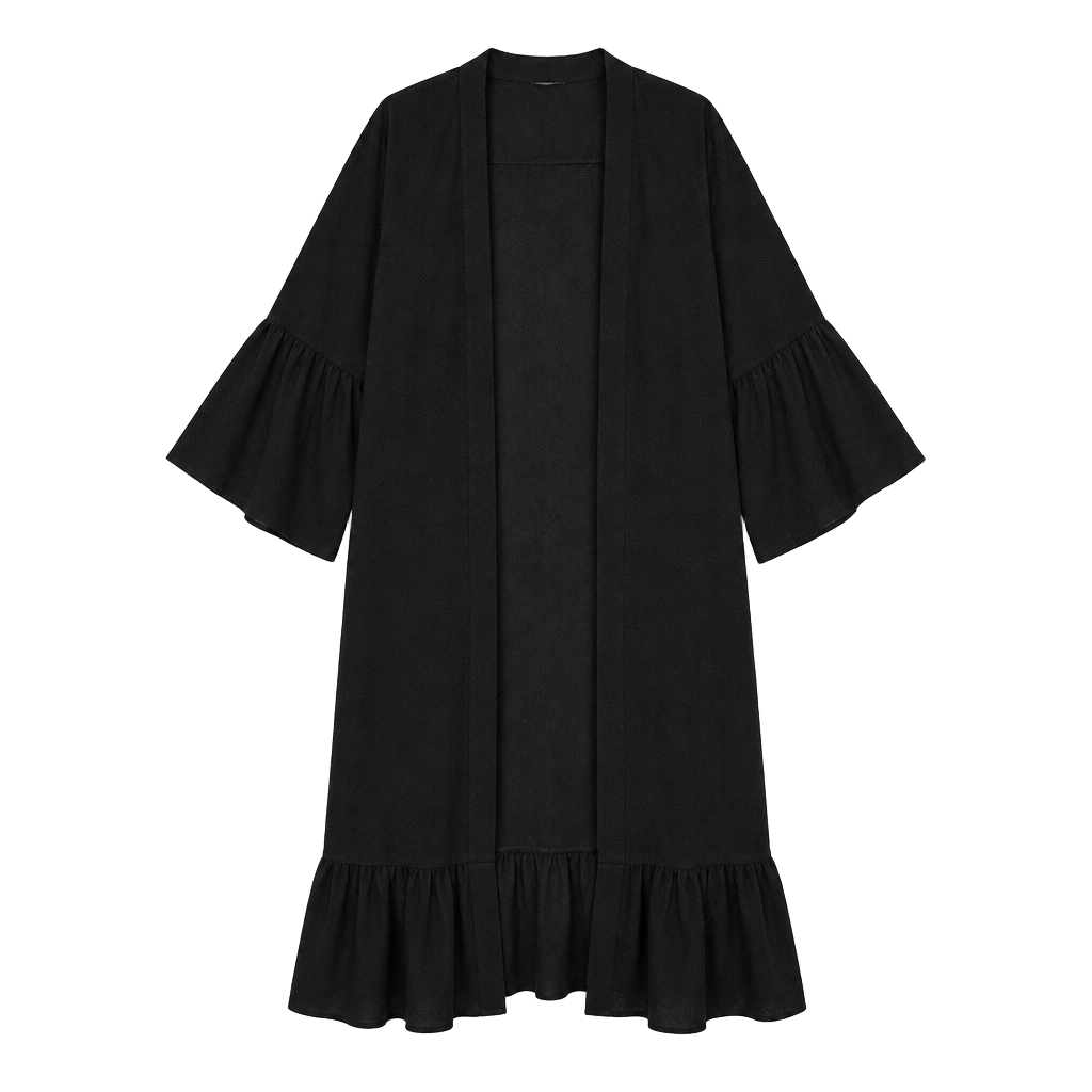 Free Press Black Ruffle Open Front Kimono Cardigan 1