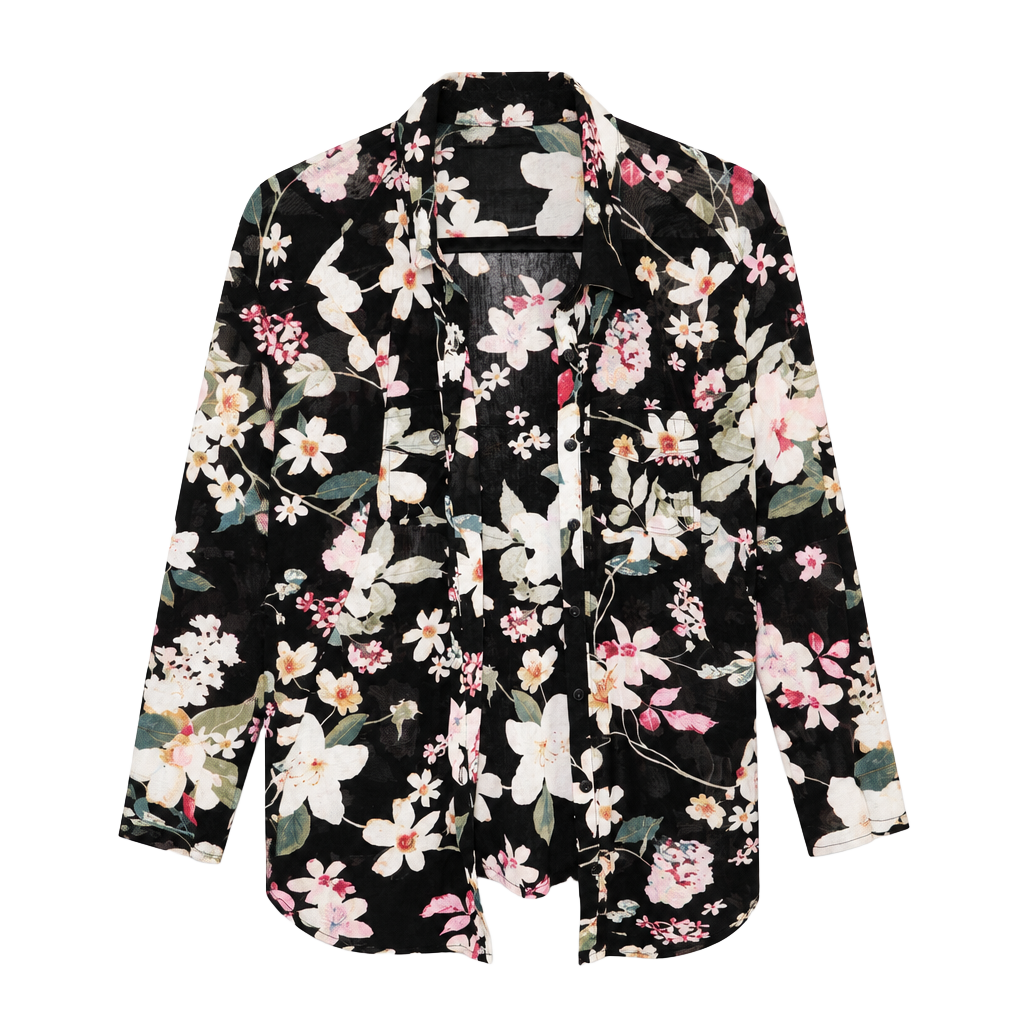 Baily & Chloe Button-Down Shirt Size M Black Floral Mesh 1