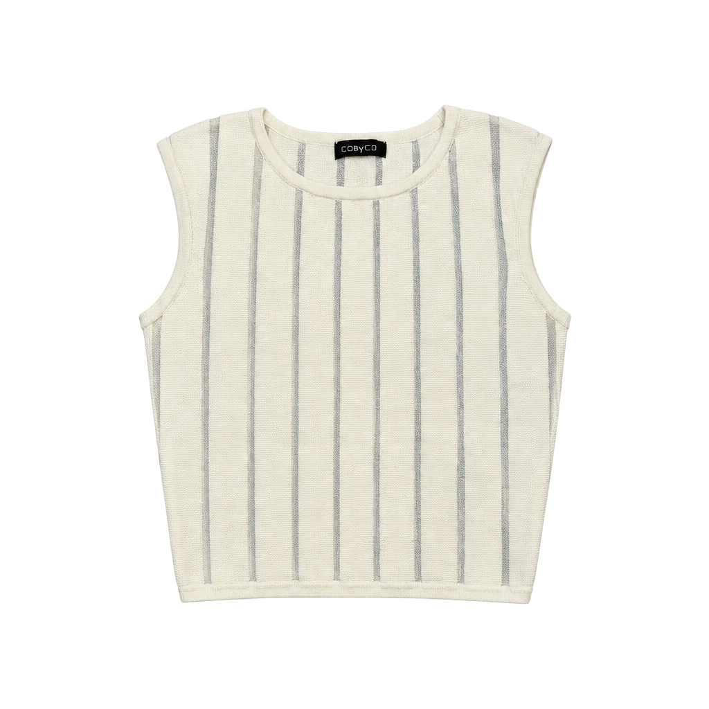CQ by CQ Knit Tank Top Size S White Metallic Striped Sleeveless 1