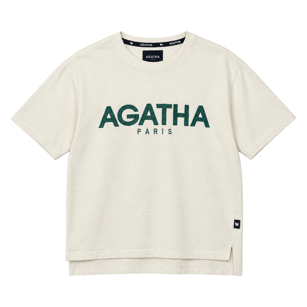 Agatha Paris T-Shirt Size S Cream Embroidered Logo Short Sleeve Crewneck 1