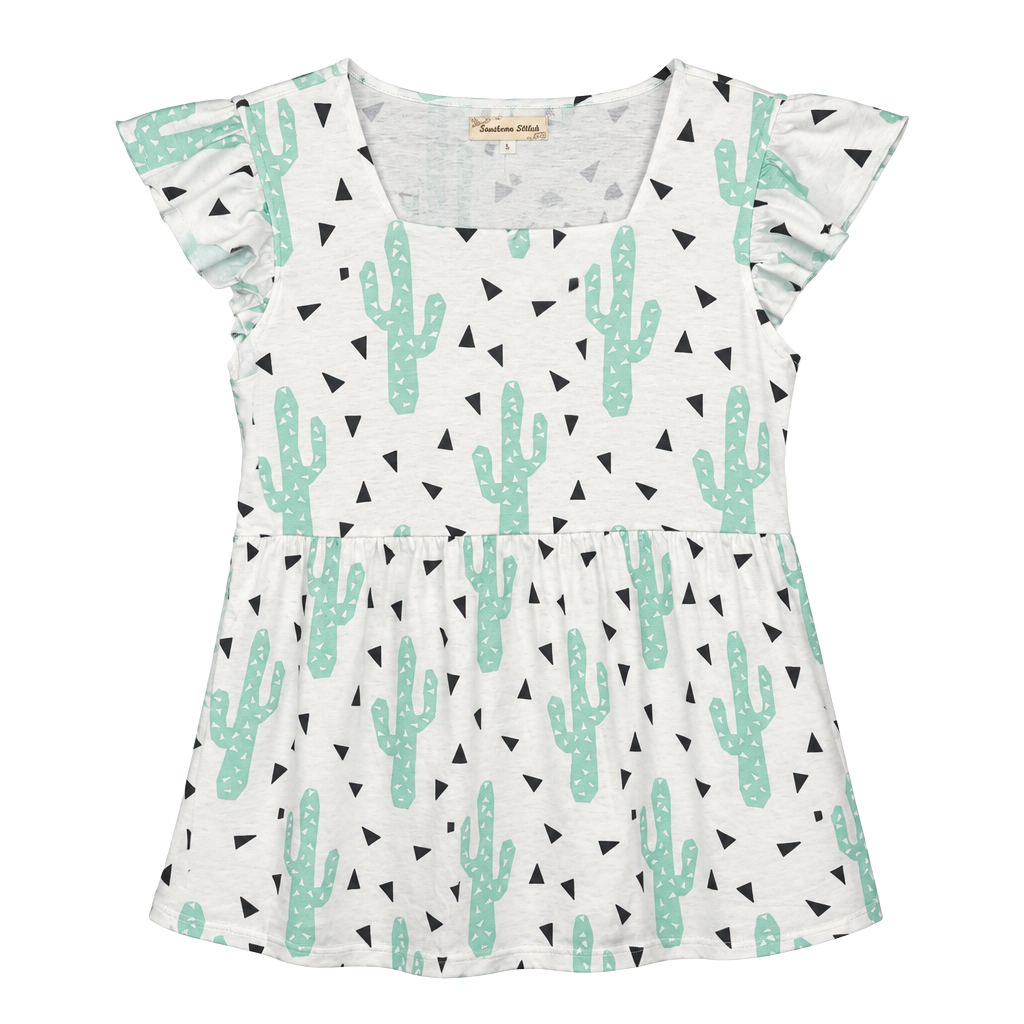 Southern Stitch Cactus Ruffle Sleeve Top Size M 1