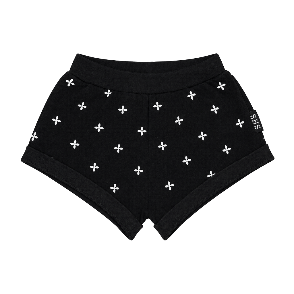 SMFK Garden Shorts Size M Black White Floral Sweatshorts 1