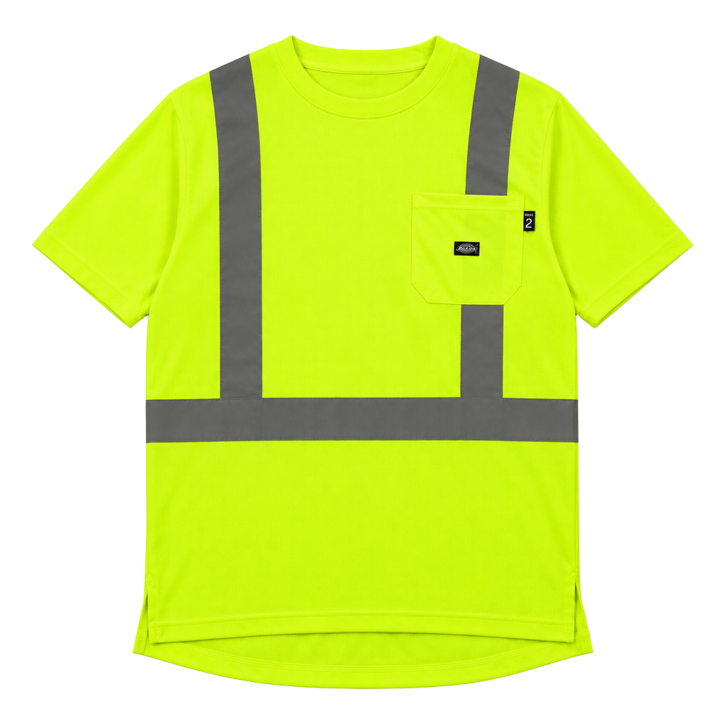 Genuine Dickies Hi-Vis ANSI 2 Safety T-Shirt Size L Neon Yellow Pocket 1