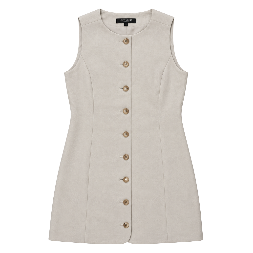 LOFT Crepe Drape Dress Size 2 Beige Button Front Mini 1