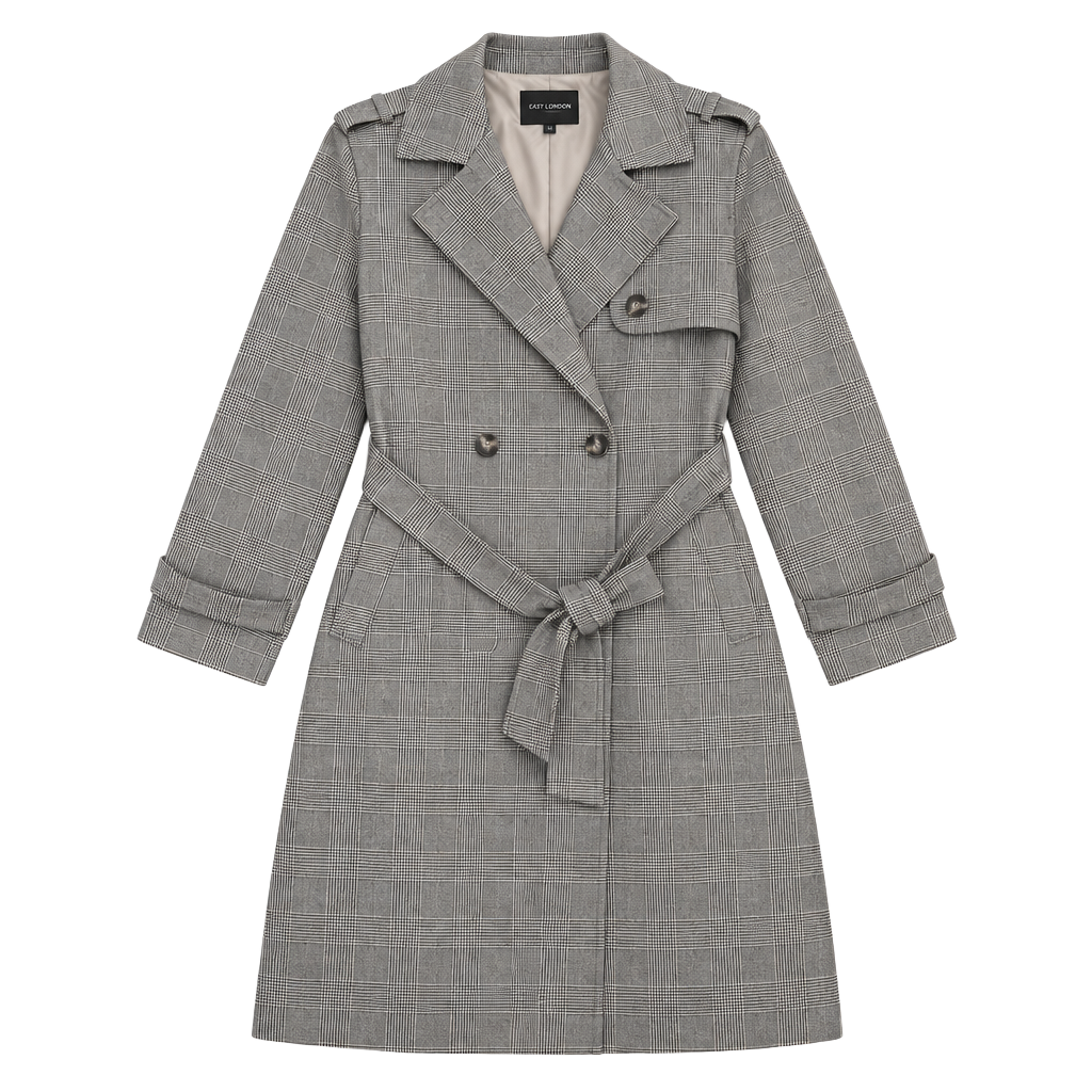 LOFT Versa Plaid Seasonless Stretch Trench Coat Size S Grey 1