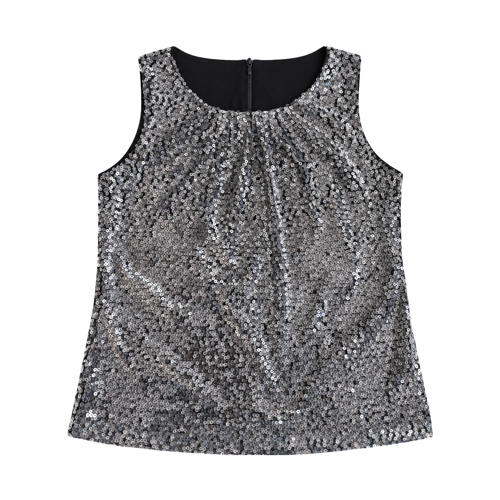 Calvin Klein Sequin Tank Top Size S Silver Black Sleeveless Party 1