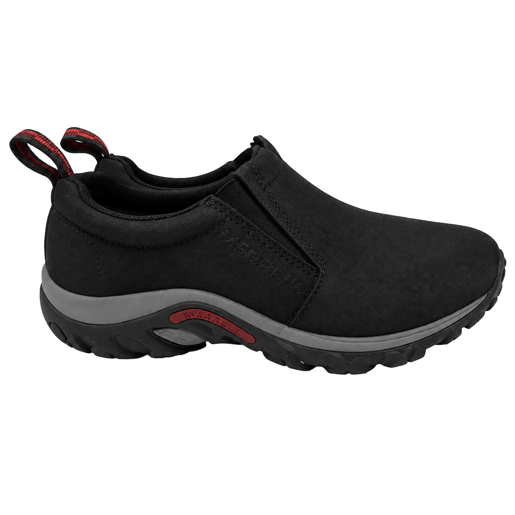Merrell Jungle Moc Nubuck Black Slip On Hiking Shoes
Size 6.5 W
#874 1
