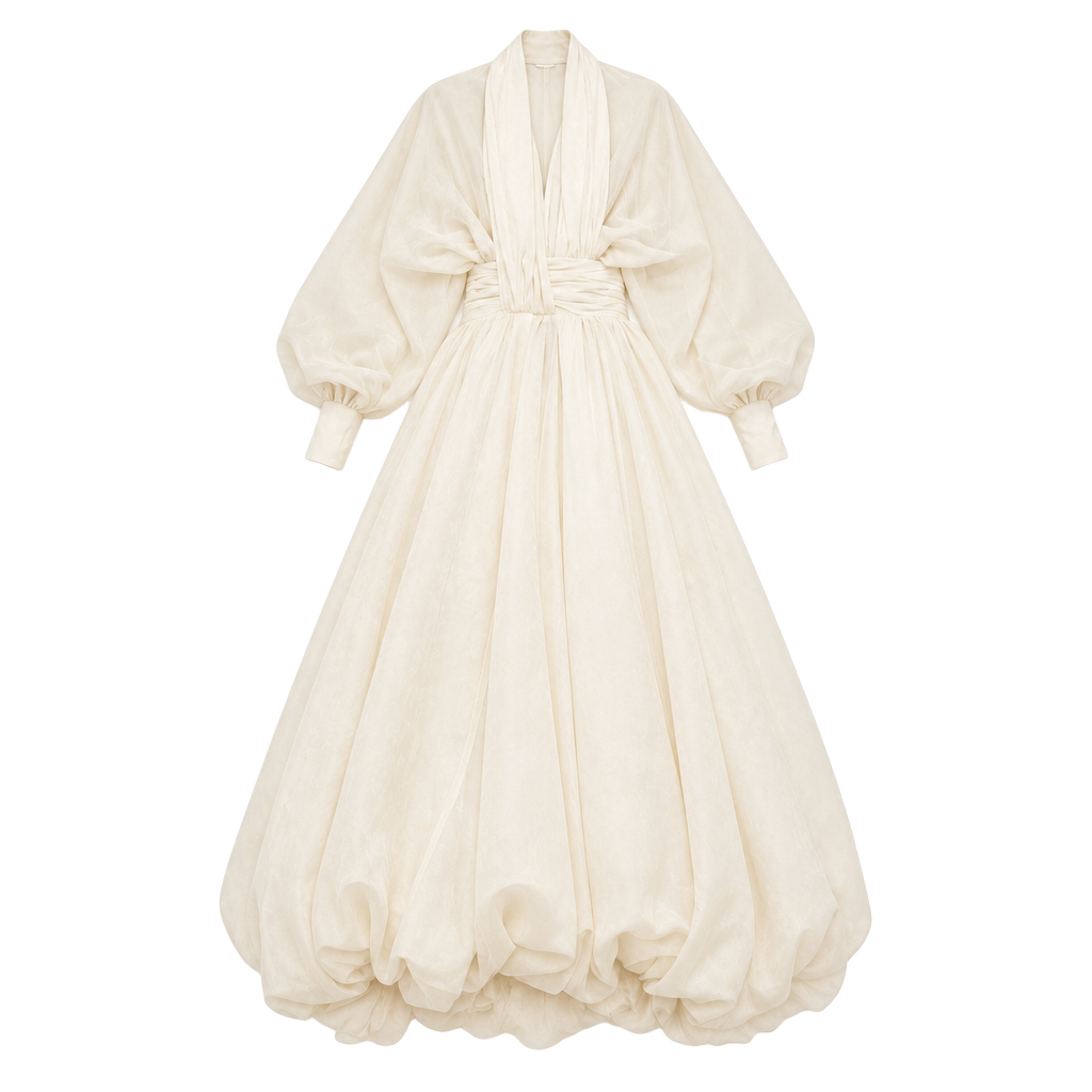 Riley Cream White Draped Tulle Maxi Dress Women's Size Small New with Tags 1