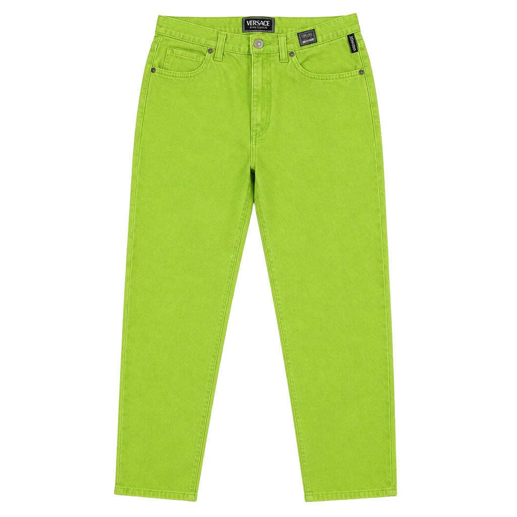 VTG Versace Jeans Couture Lime Green High Waisted Tapered Leg Denim 1