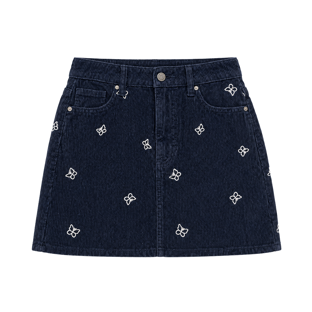 NWT Corduroy cute Y2K mini skirt Navy Blue With Butterfly’s Size 25 1