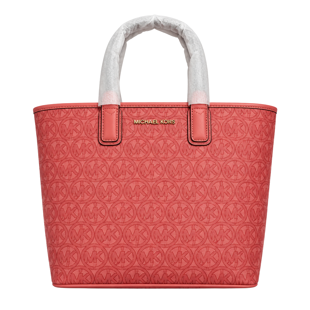 NWT Original Michael Kors Jodie Small Logo Jacquard Tote Bag Grapefruit Pink 1