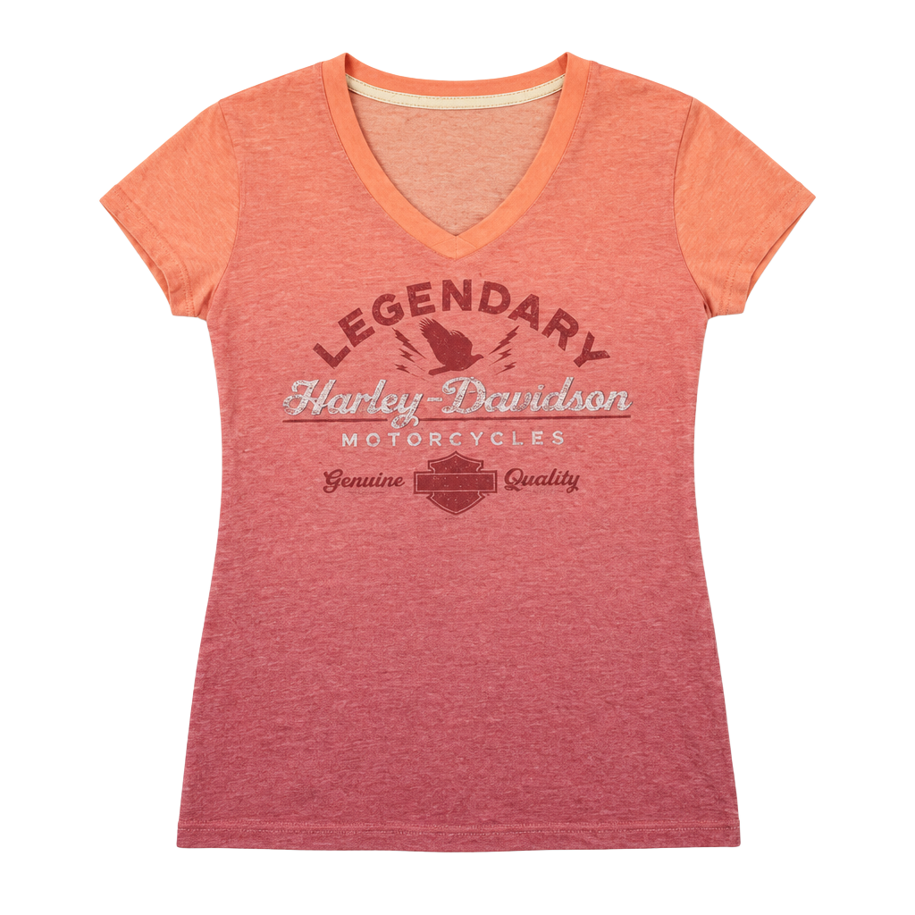 Harley-Davidson Legendary Motorcycles V-Neck T-Shirt Orange Ombre 1