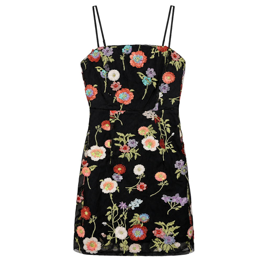 Lulus Blooming Aesthetic Black Floral Embroidered Sequin Mini Dress Size S 1