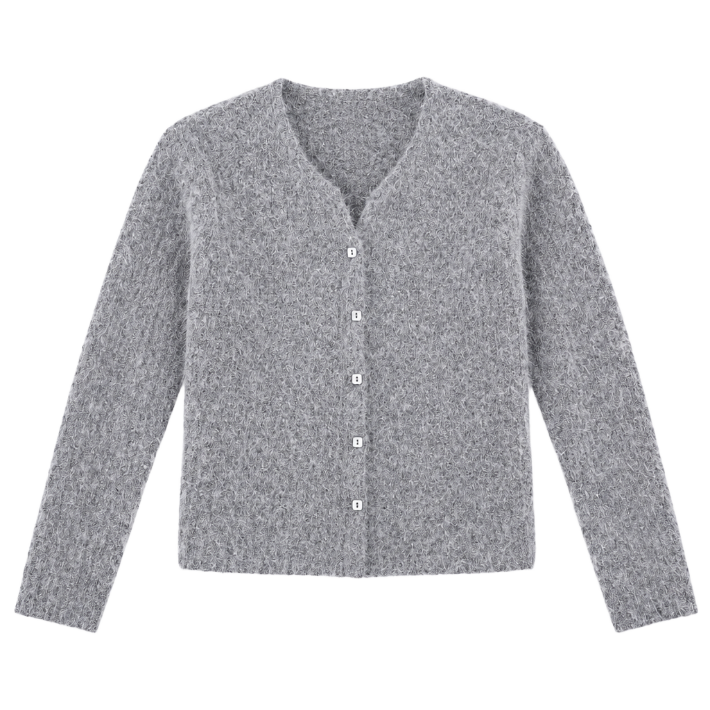 Xhilaration Angora Cardigan Sweater Size M Grey Fuzzy Button Front 1