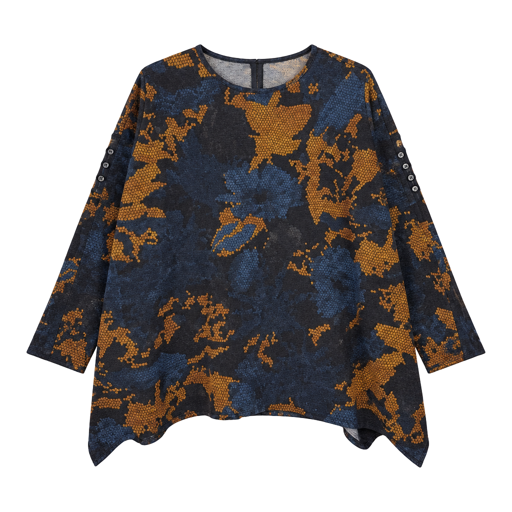 Clara Sunwoo Tapestry Boyfriend Sweater Size M Blue And Gold Abstract 1