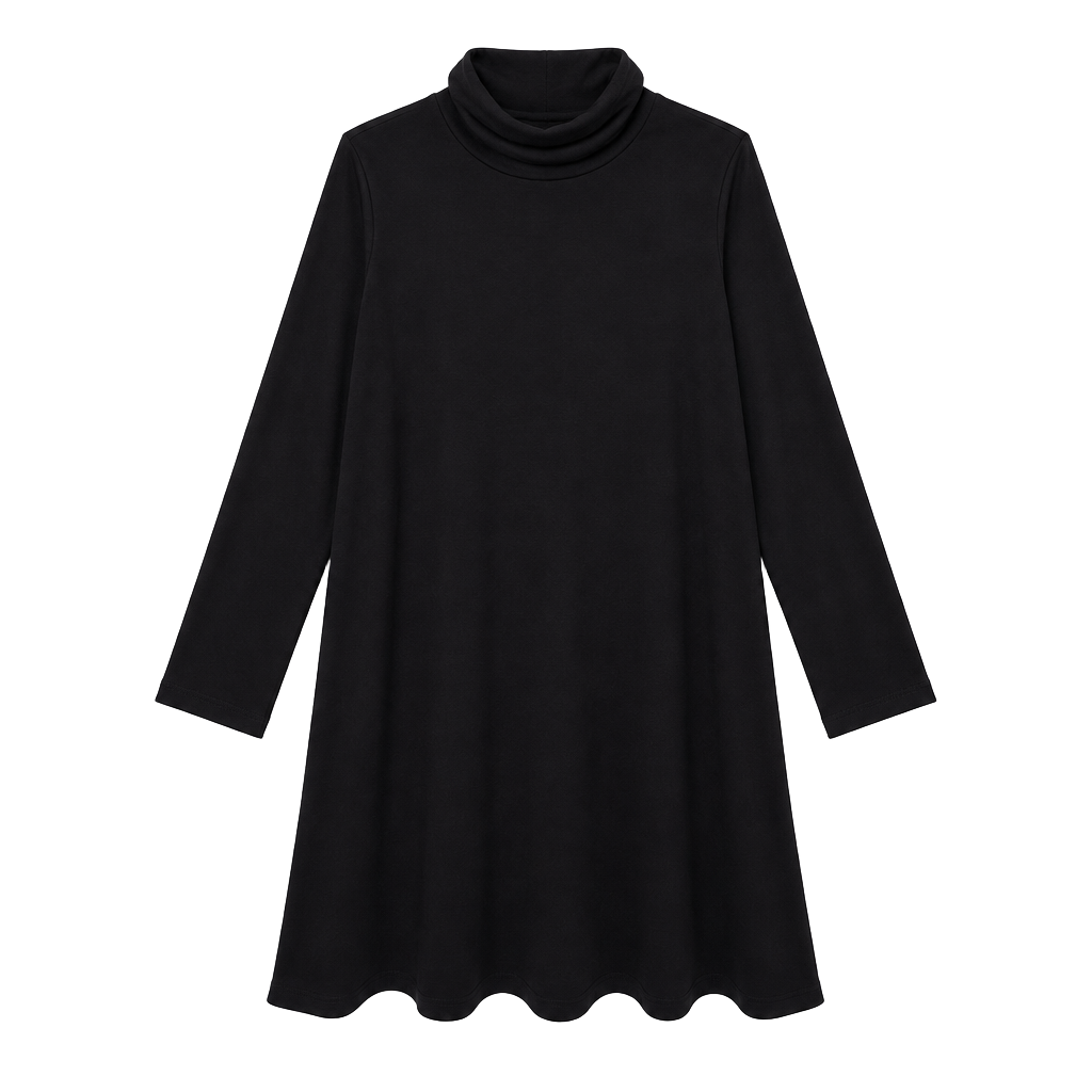 Eileen Fisher Turtleneck Swing Dress Size XL Black Viscose Jersey 1