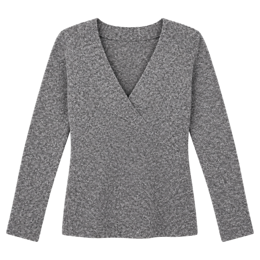 Moda International V-Neck Sweater Size S Gray Marled Wool Blend 1