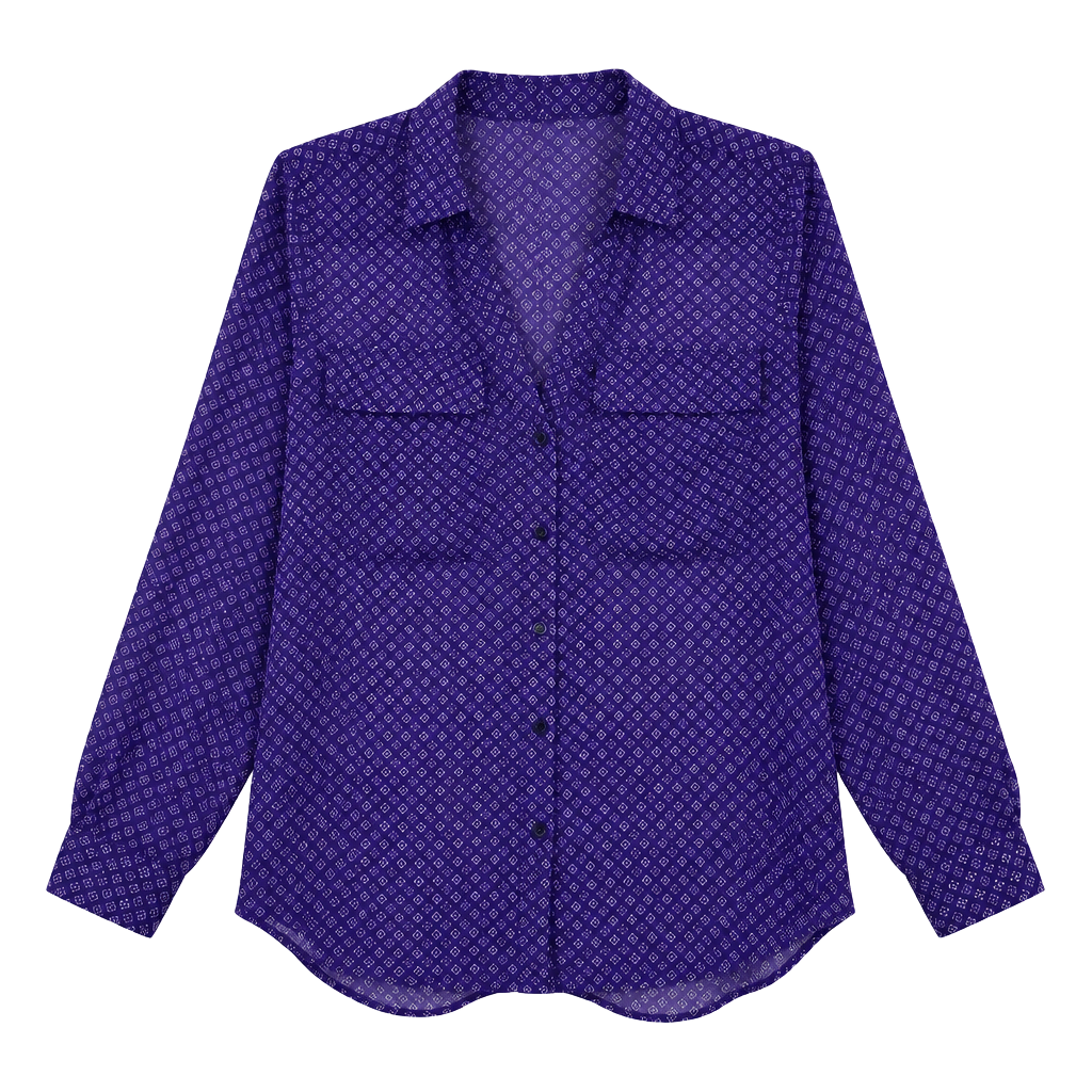 Kut From The Kloth Button Down Shirt Size M Blue Geometric Sheer Blouse 1