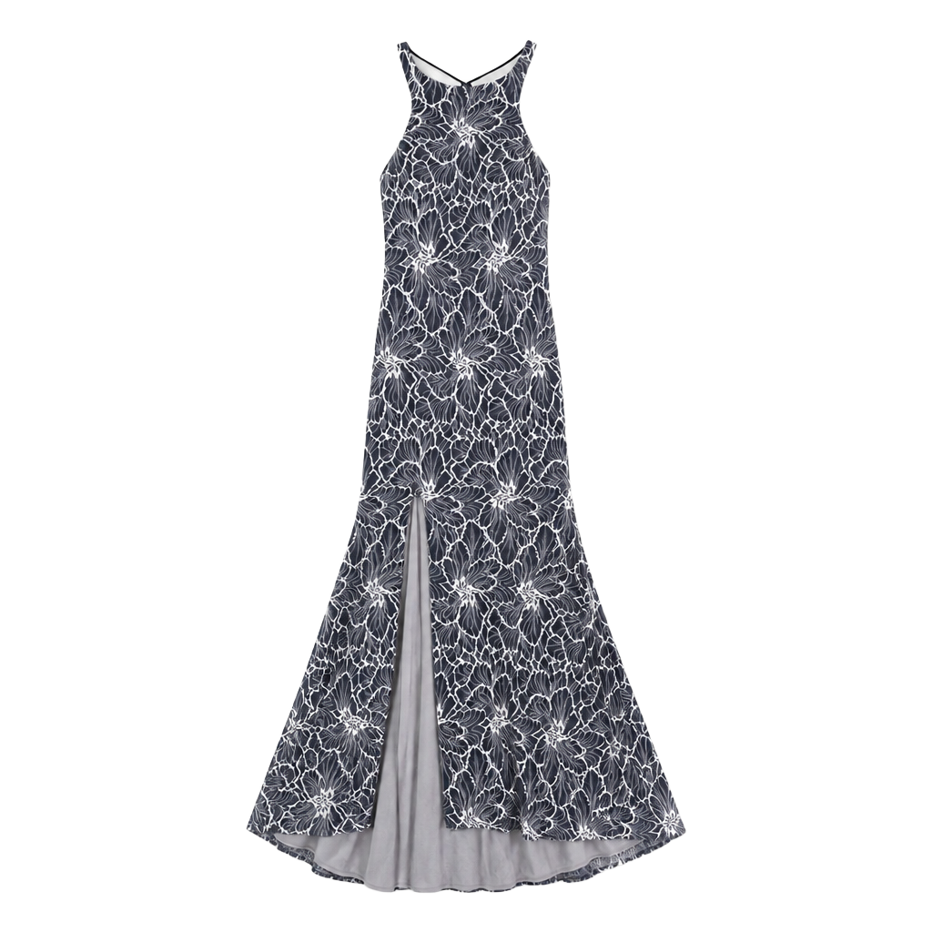 Y2K Stephen's Indianapolis Blue and White Lace Halter Gown- Lace-Up Back 1