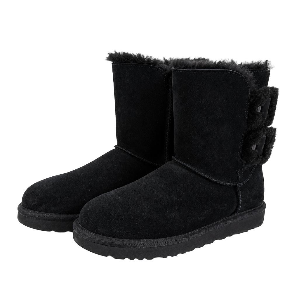 UGG Classic Mini Twist Bow Black Suede Fur Ankle Boots Size US 7 1