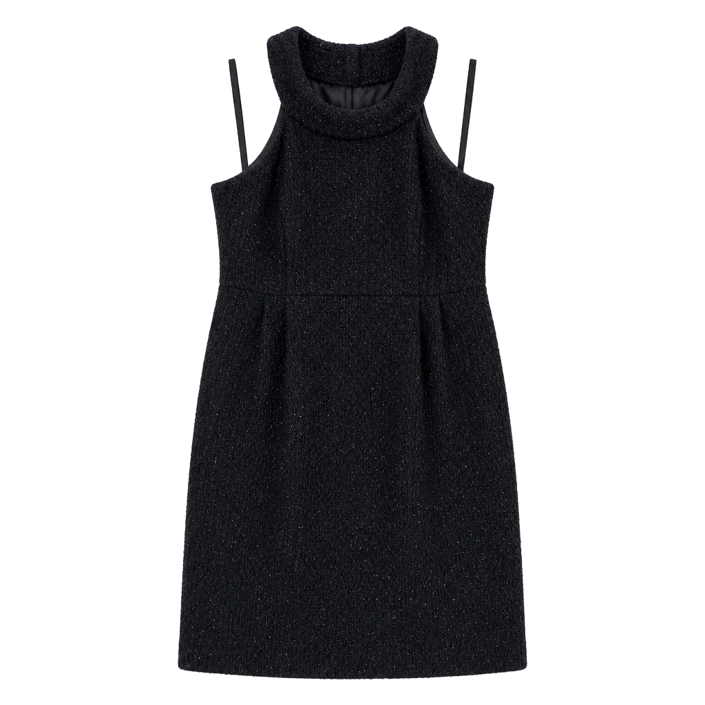 INC International Concepts Black Tweed Wool Blend Halter Dress Size 0 1