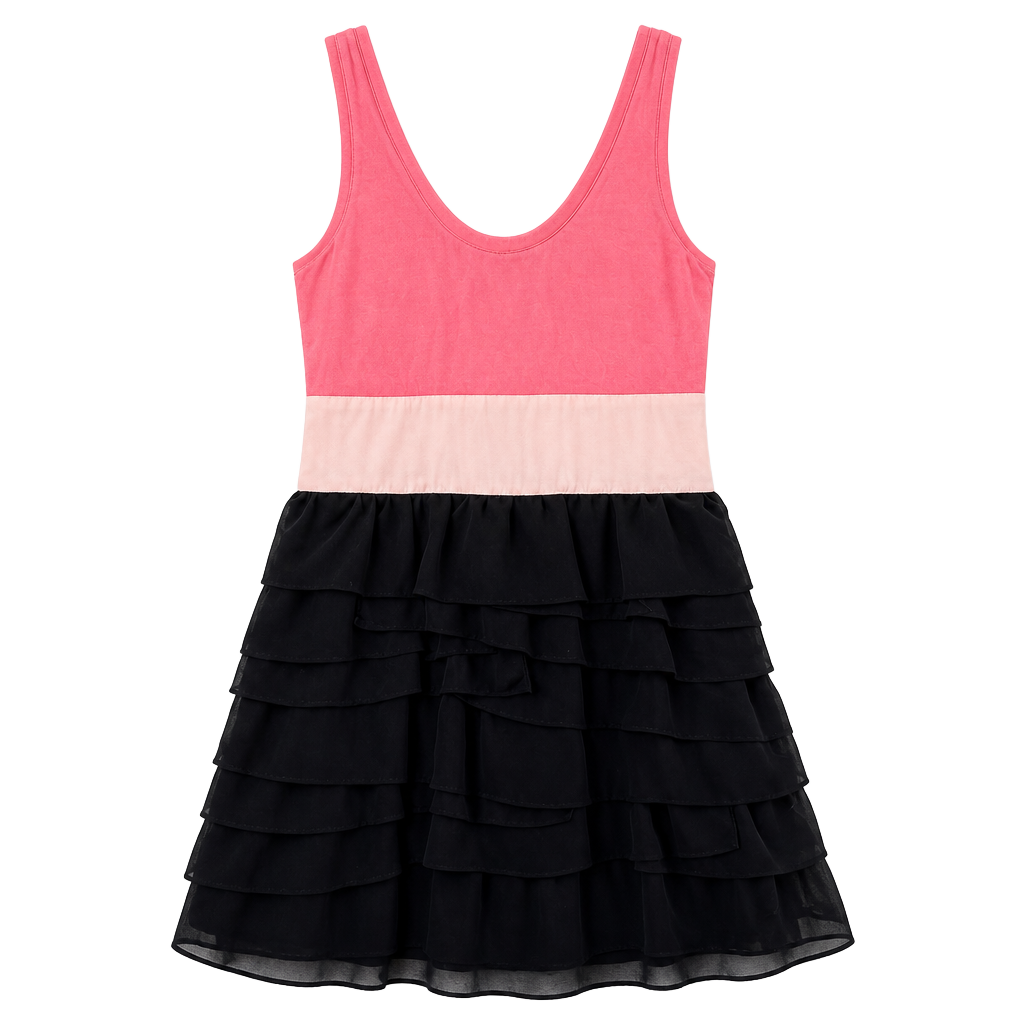 Express Colorblock Tiered Ruffle Dress Pink Black Size 2 1