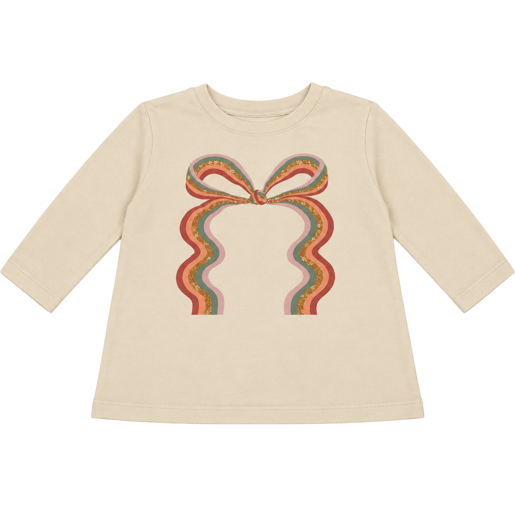 Cat & Jack Girls 4T Long Sleeve Shirt Rainbow Bow Glitter Graphic White 1