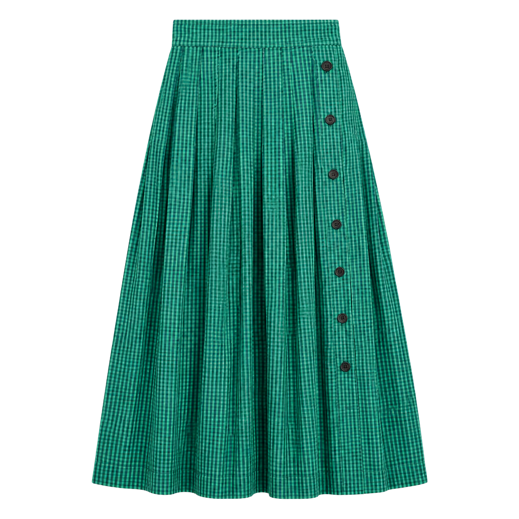 Free Assembly Pleated Maxi Skirt Size XS (0-2) Green Gingham 1