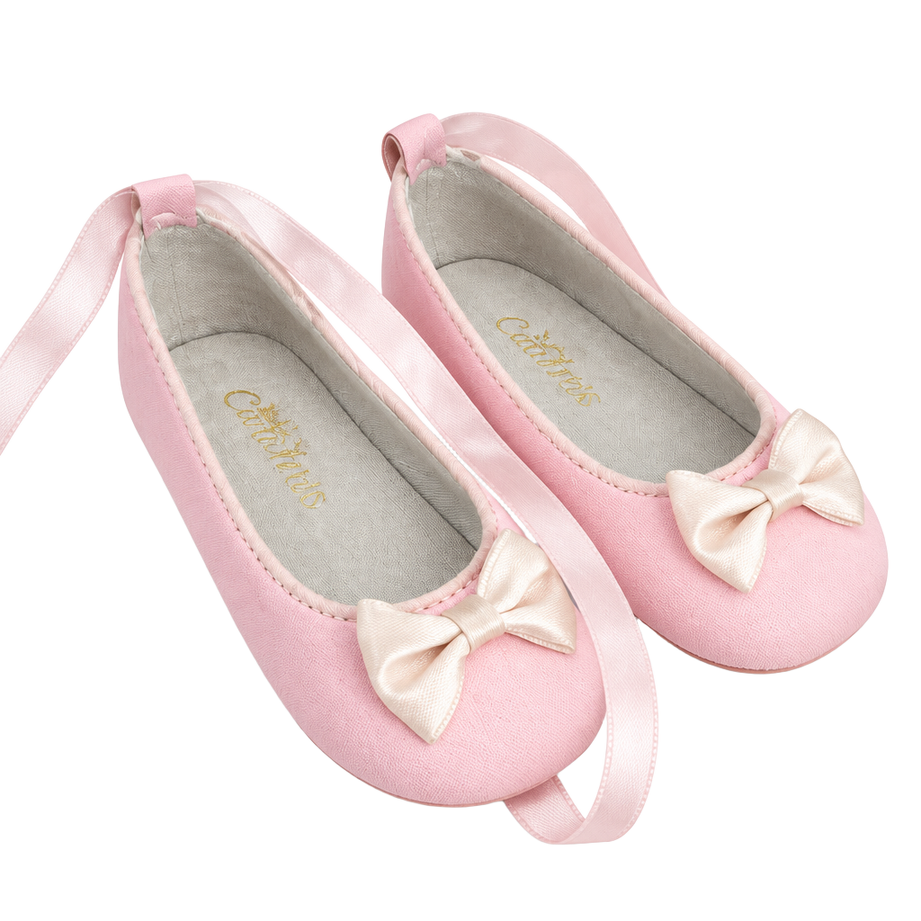 Vintage Baby Capezio Pink Ballerina Slippers with Bow and Ribbon Ties 1