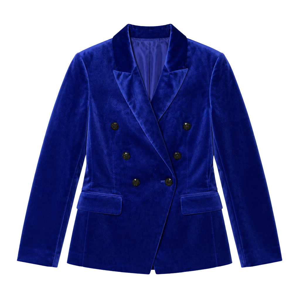 Velvet Double-Breasted Blazer Royal Blue 1