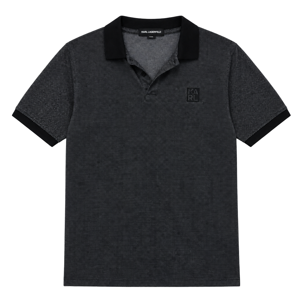 Karl Lagerfeld Paris Polo Shirt Size M Black Gray Textured Short Sleeve 1