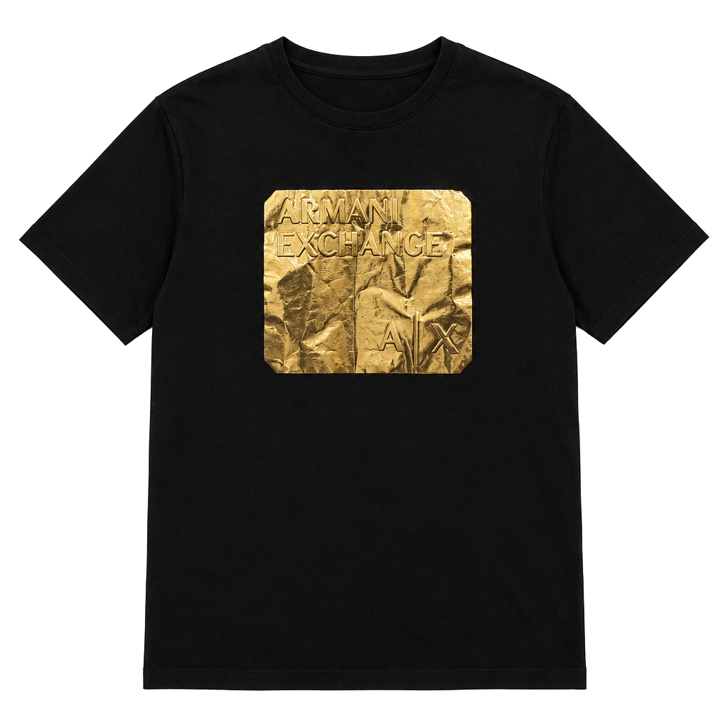 Armani Exchange Graphic T-Shirt Size XL Regular Black Gold Foil Logo 1